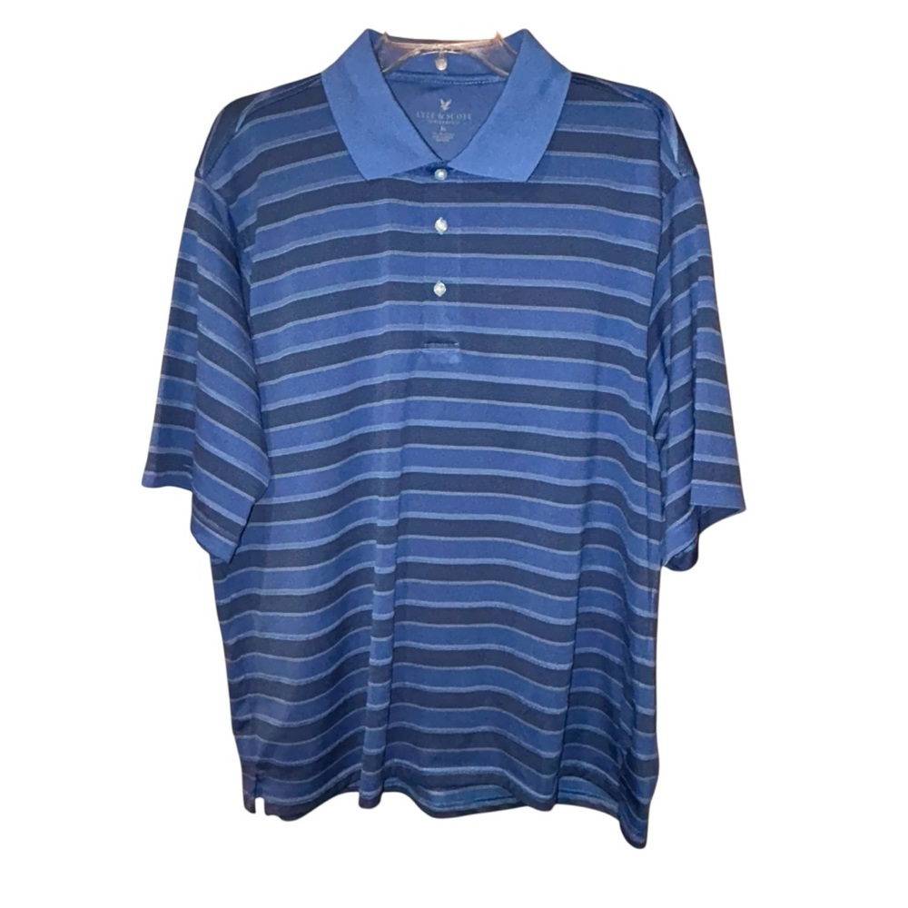 Lyle & Scott Mens Performance Polo Shirt XL Blue Striped Short Sleeve Golf Shirt